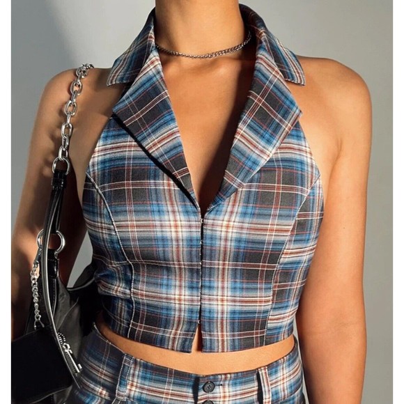 Princess Polly Womens Everest Cropped Vest Top Size 2 Plaid Halter NWT - Picture 3 of 11